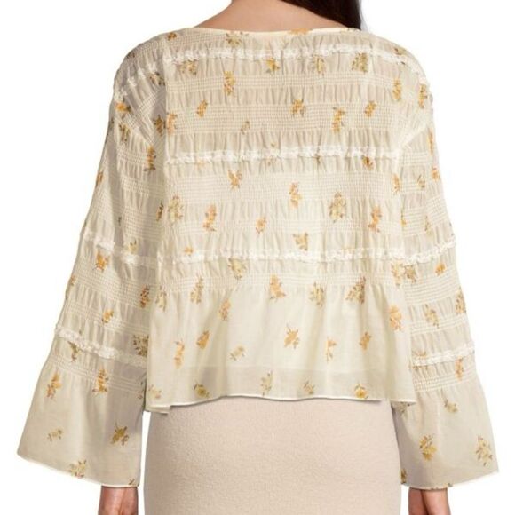 Rebecca Taylor Ines Smocked Blouse Floral Cream Top Size S - Picture 2 of 15